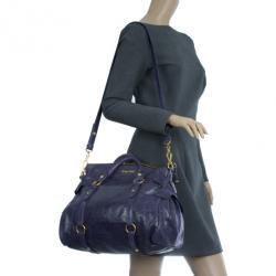 Pre Owned Miu Miu Purple Leather Bow Satchel