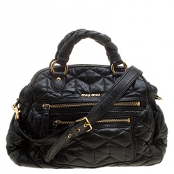Miu Miu Black Matelasse Leather Satchel