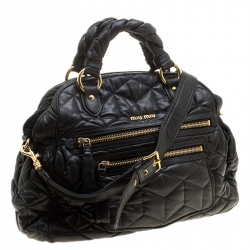 Miu Miu Black Matelasse Leather Satchel
