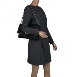 Miu Miu Black Matelassé Leather Crystal Flap Shoulder Bag