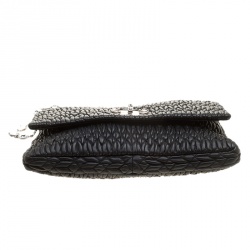 Miu Miu Black Matelassé Leather Crystal Flap Shoulder Bag