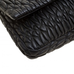 Miu Miu Black Matelassé Leather Crystal Flap Shoulder Bag