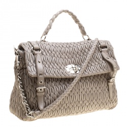 Miu Miu Grey Matelasse Nappa Leather Large Top Handle Bag