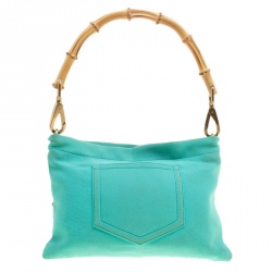 Pre Owned حقيبة ميو ميو يد بامبو خرزات وترتر خضراء