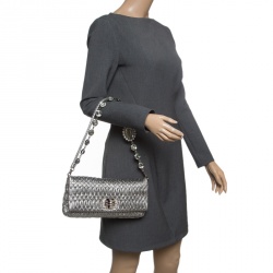 Miu Miu Silver Matelassé Leather Crystal Flap Shoulder Bag