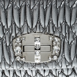 Miu Miu Silver Matelassé Leather Crystal Flap Shoulder Bag