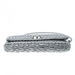Miu Miu Silver Matelassé Leather Crystal Flap Shoulder Bag