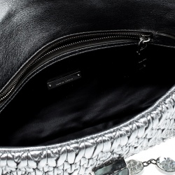 Miu Miu Silver Matelassé Leather Crystal Flap Shoulder Bag