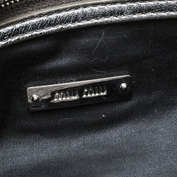 Miu Miu Silver Matelassé Leather Crystal Flap Shoulder Bag