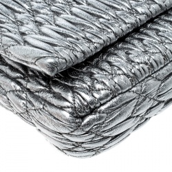 Miu Miu Silver Matelassé Leather Crystal Flap Shoulder Bag