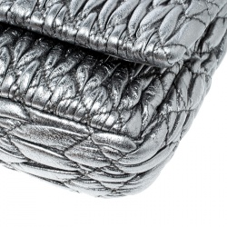 Miu Miu Silver Matelassé Leather Crystal Flap Shoulder Bag
