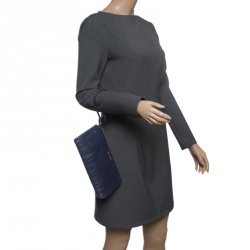 Pre Owned Miu Miu Blue Matelasse Leather Wristlet Clutch