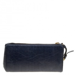 Pre Owned Miu Miu Blue Matelasse Leather Wristlet Clutch