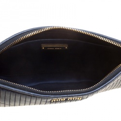 Pre Owned Miu Miu Blue Matelasse Leather Wristlet Clutch