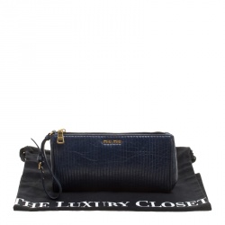 Pre Owned Miu Miu Blue Matelasse Leather Wristlet Clutch