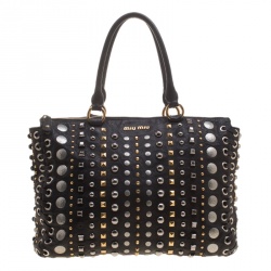 Miu Miu Black Leather Studded Monk Bag