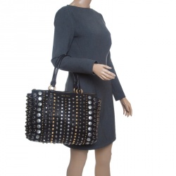 Miu Miu Black Leather Studded Monk Bag