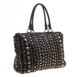Miu Miu Black Leather Studded Monk Bag