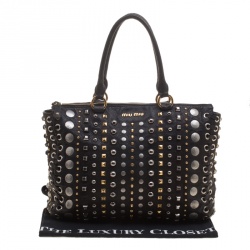 Miu Miu Black Leather Studded Monk Bag