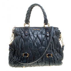 Miu Miu Blue Matelasse Leather Tote