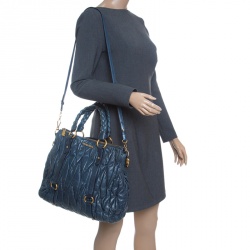 Miu Miu Blue Matelasse Leather Tote