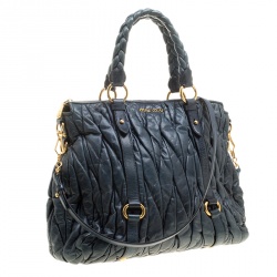 Miu Miu Blue Matelasse Leather Tote