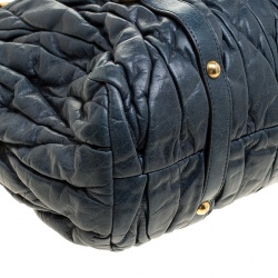 Miu Miu Blue Matelasse Leather Tote