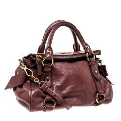 Miu Miu Burgundy Vitello Lux Leather Bow Top Handle Bag