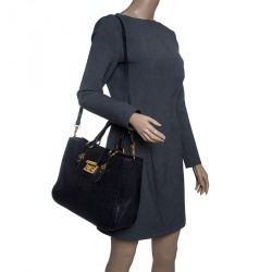 Pre Owned Miu Miu Black Leather Madras Executive Tote