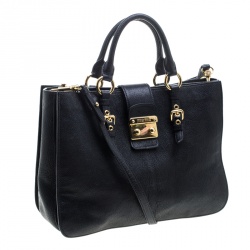 Pre Owned Miu Miu Black Leather Madras Executive Tote