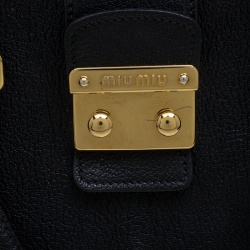 Pre Owned Miu Miu Black Leather Madras Executive Tote