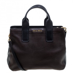 Miu Miu Dark Brown/Black Leather Caribou Top Handle Bag