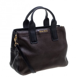 Miu Miu Dark Brown/Black Leather Caribou Top Handle Bag