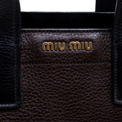Miu Miu Dark Brown/Black Leather Caribou Top Handle Bag