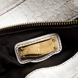 Miu Miu White Croc Embossed Patent Leather Bowling Bag
