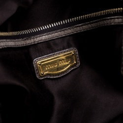 Pre Owned Miu Miu Khaki Distressed Leather Charm Satchel