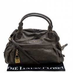 Pre Owned Miu Miu Khaki Distressed Leather Charm Satchel