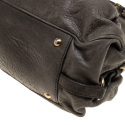 Pre Owned Miu Miu Khaki Distressed Leather Charm Satchel