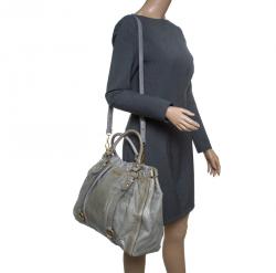 Pre Owned Miu Miu Sage Green Glazed Leather Large Luxe Ruched Top Handle Bag