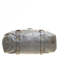 Pre Owned Miu Miu Sage Green Glazed Leather Large Luxe Ruched Top Handle Bag