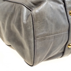 Pre Owned Miu Miu Sage Green Glazed Leather Large Luxe Ruched Top Handle Bag