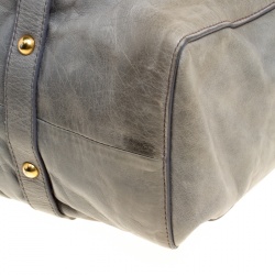 Pre Owned Miu Miu Sage Green Glazed Leather Large Luxe Ruched Top Handle Bag