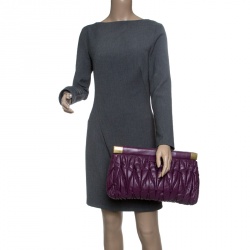 Miu Miu Purple Matelasse Leather Frame Clutch