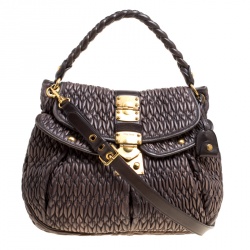 Miu Miu Choco Brown Matelasse Leather Coffer Hobo