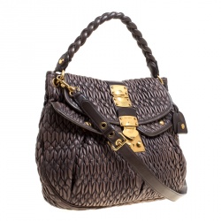 Miu Miu Choco Brown Matelasse Leather Coffer Hobo