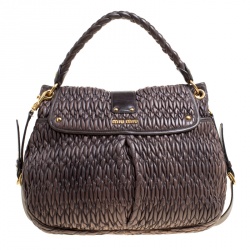Miu Miu Choco Brown Matelasse Leather Coffer Hobo