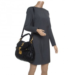 Miu Miu Black Matelasse Leather Coffer Hobo