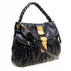 Miu Miu Black Matelasse Leather Coffer Hobo
