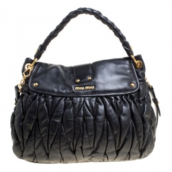 Miu Miu Black Matelasse Leather Coffer Hobo