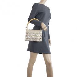 مملوكة مسبقًا Miu Miu Beige Sequined and Beaded Bamboo Handle Bag